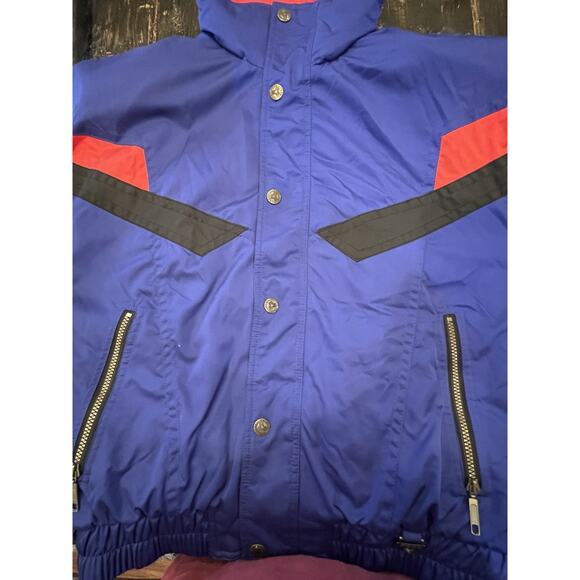 Vintage Men’s Medium FERA Ski Jacket Blue Red Accent Roll‑Up Hood Retro 80s 90s - Picture 3 of 9